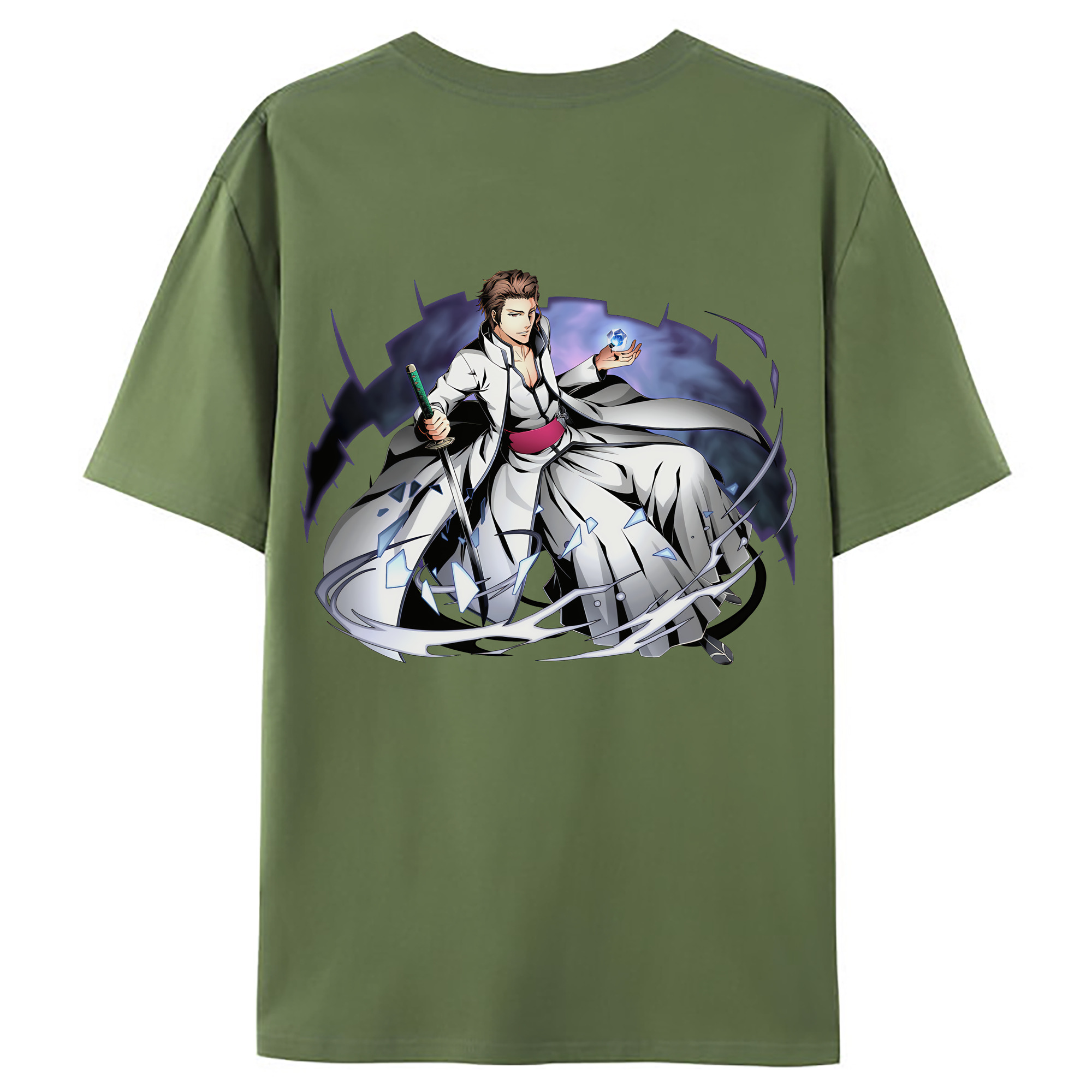 （画像用） ブリーチ 藍染 惣右介（あいぜん そうすけ） BLEACH Aizen Sousuke 綿100％ メンズ半袖Tシャツ（バックプリント） 通気性